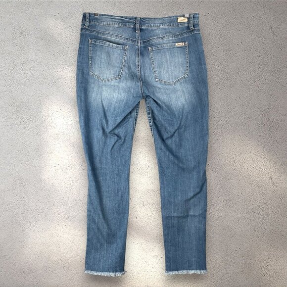 Seven7 Jeans Women’s 14 Blue Slim Straight Crop Mid Rise Embroidered Y2K Raw Hem - Picture 2 of 8